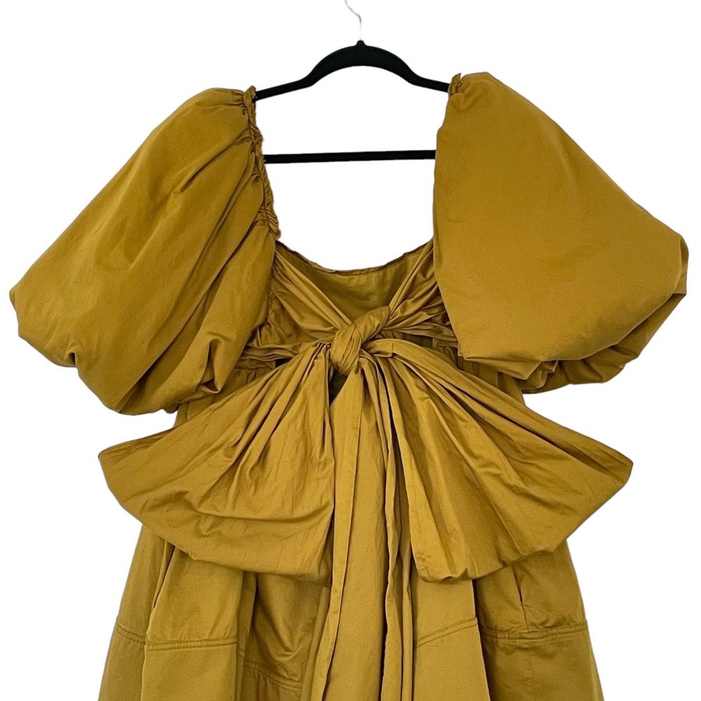 Aje Casabianca Puff Sleeve Bow Mini Dress Olive Green Smock Size AU 10 US 6 - Picture 6 of 16
